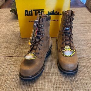 AdTec 9” Super Logger Steel Toe Crazy Horse Brown Leather Work Boots Men Size 9W